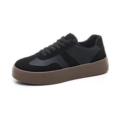 Unisex Retro Brown Leather Platform Sneakers